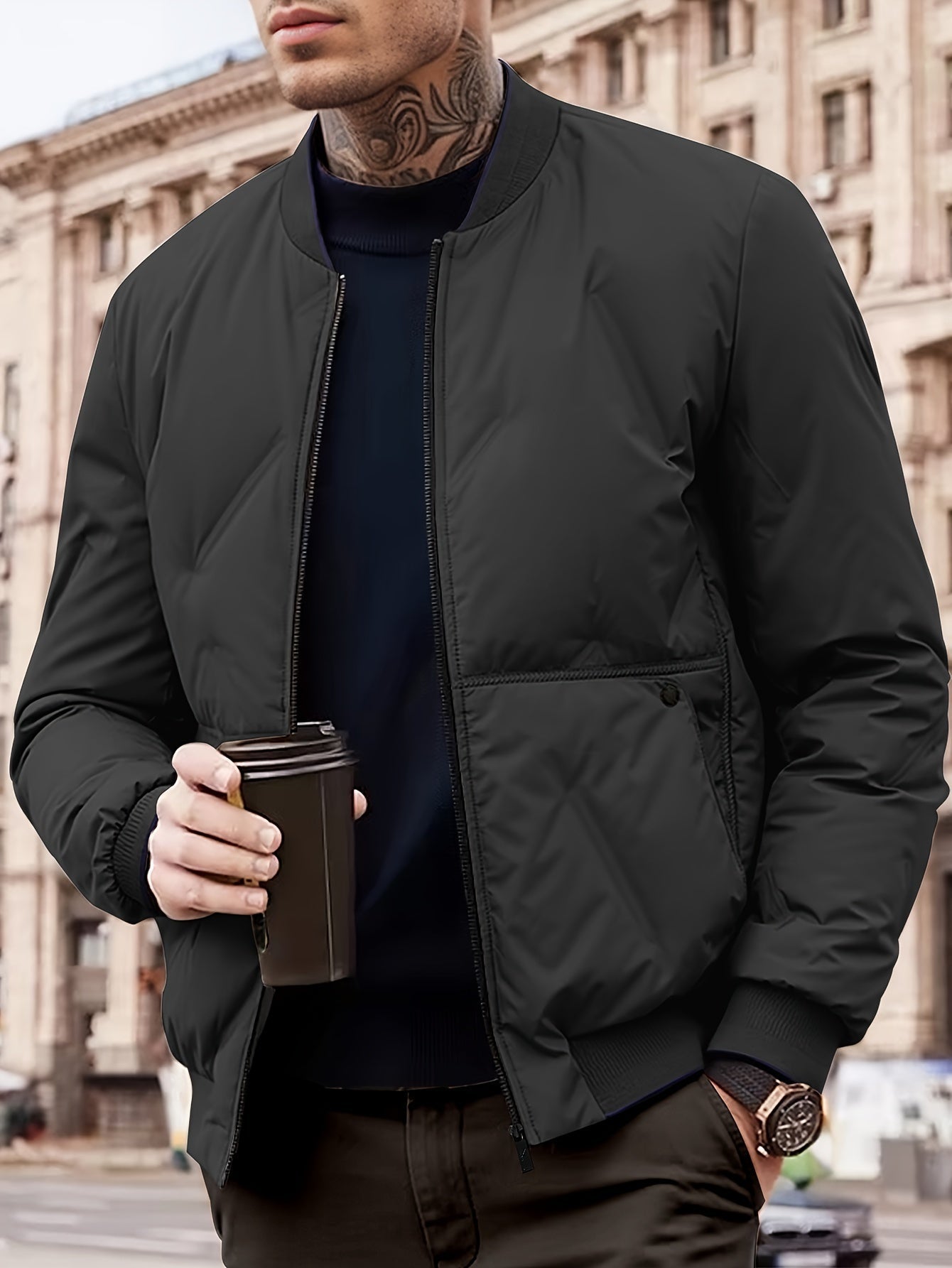 Street-Wave Bomber Jacket Polyester Comfort Versatile Modern Style for Everyday Urban Men