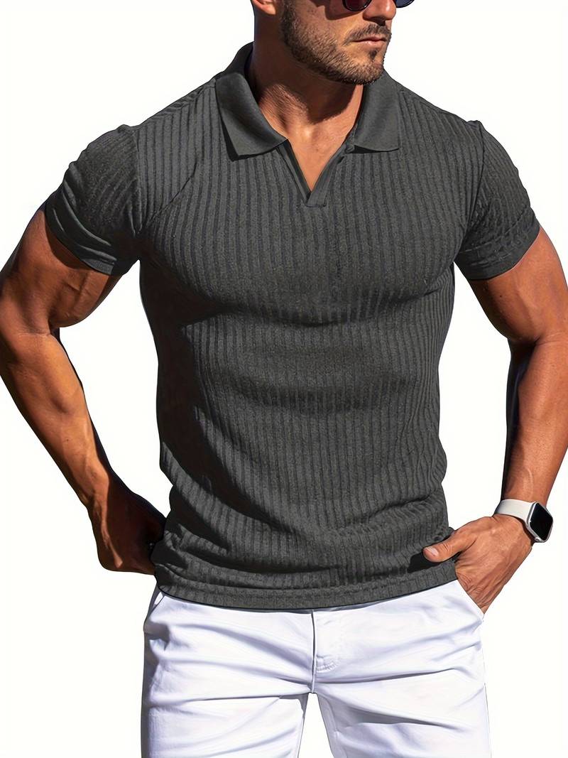 Street-Wave Mens Ribbed Polo Shirt Slim Fit Short Sleeve