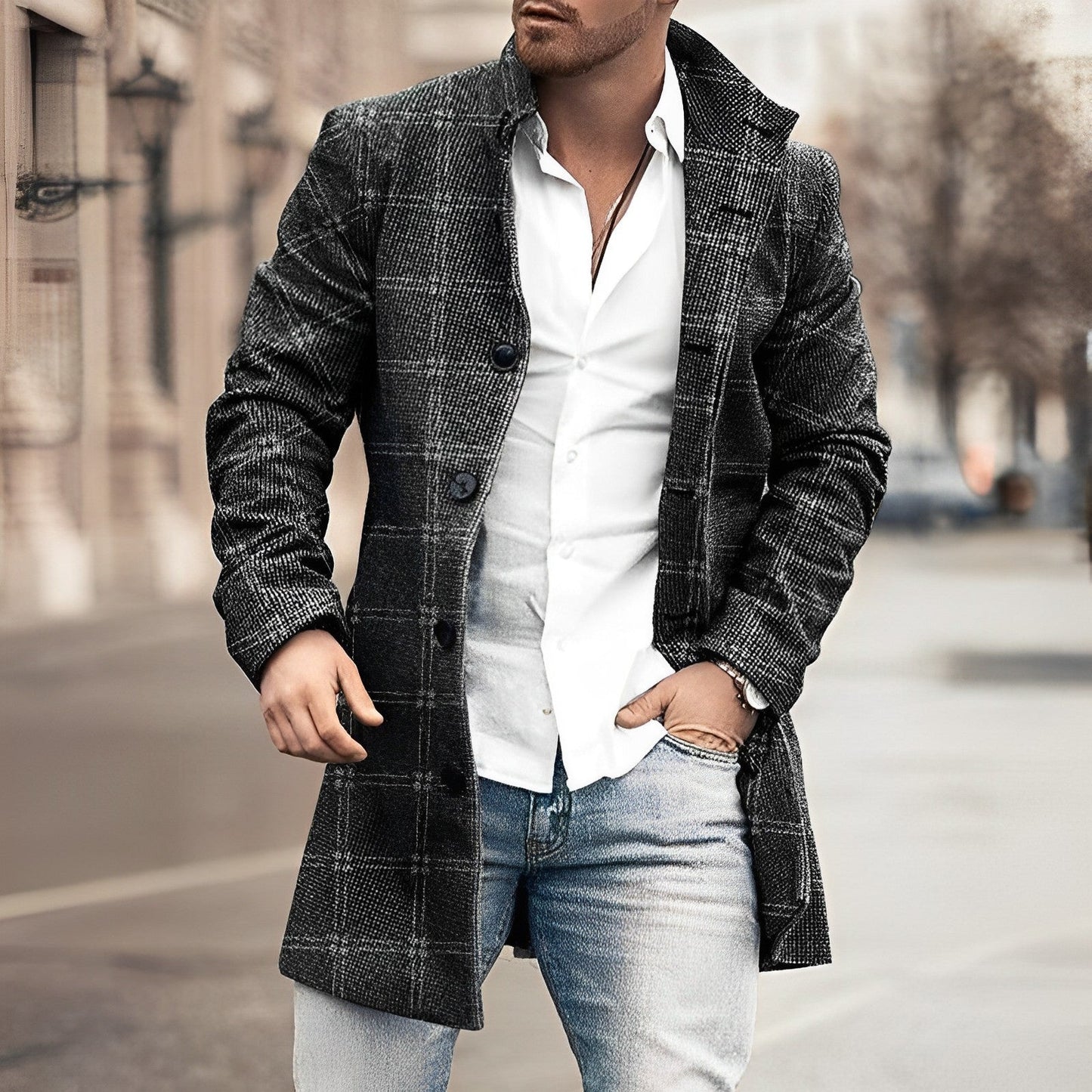 Street Wave Harry Long Button Up Coat For Men Stylish Winter Overcoat