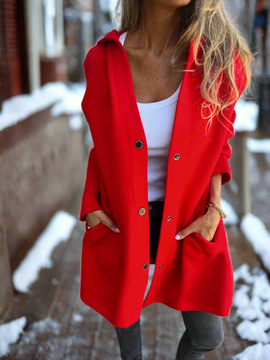 Street-wave Plus Size Women's Mid Length Coat With Button Closure And Classic Collar