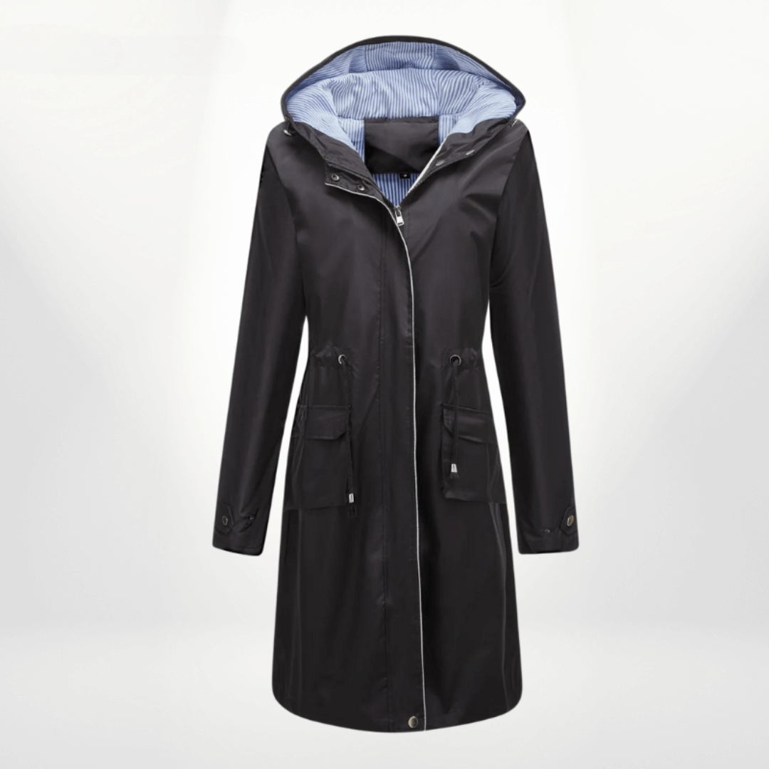 Street Wave Waterproof Knee Length Trench Coat For Women Lightweight Rain Shield