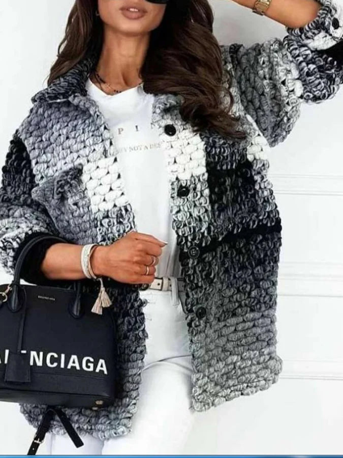 Streetwave Colorful Wool Coat For Women Vibrant Warmth Versatile Chic Chunky Knit