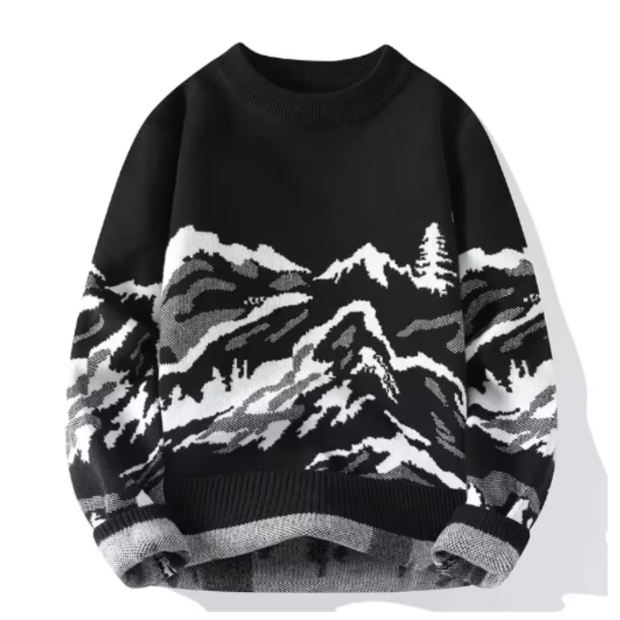 Streetwave Mountain Motif Knit Sweater Warm Cozy Pullover For Everyday Comfort Versatile Wardrobe Essential