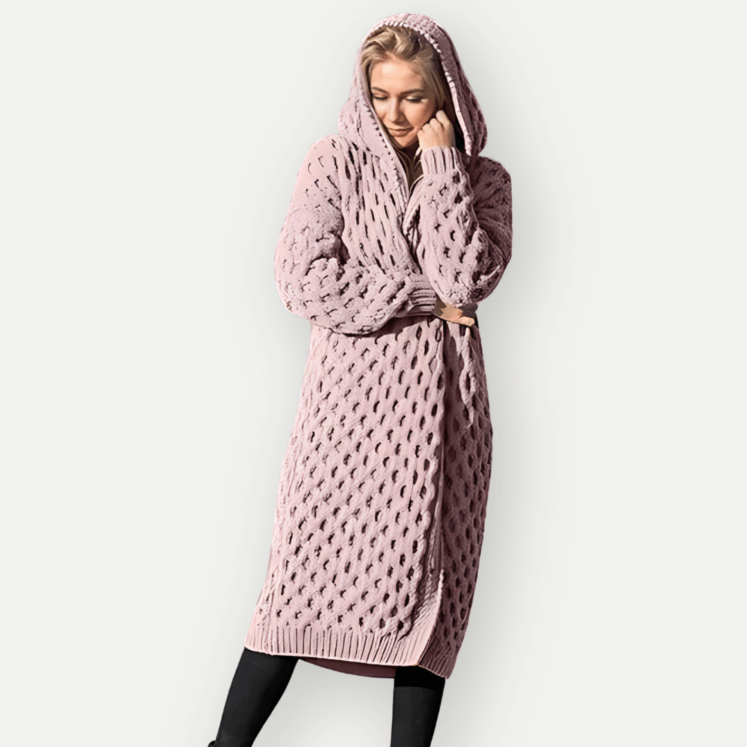 Street-Wave Longline Hooded Cable Knit Cardigan For Women Open Front Cozy Layering