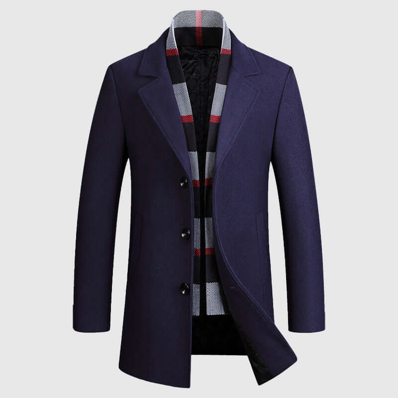Street-wave Wool Blend Shawl Collar Coat for Men Warm Quilted Winter Outerwear Comfort