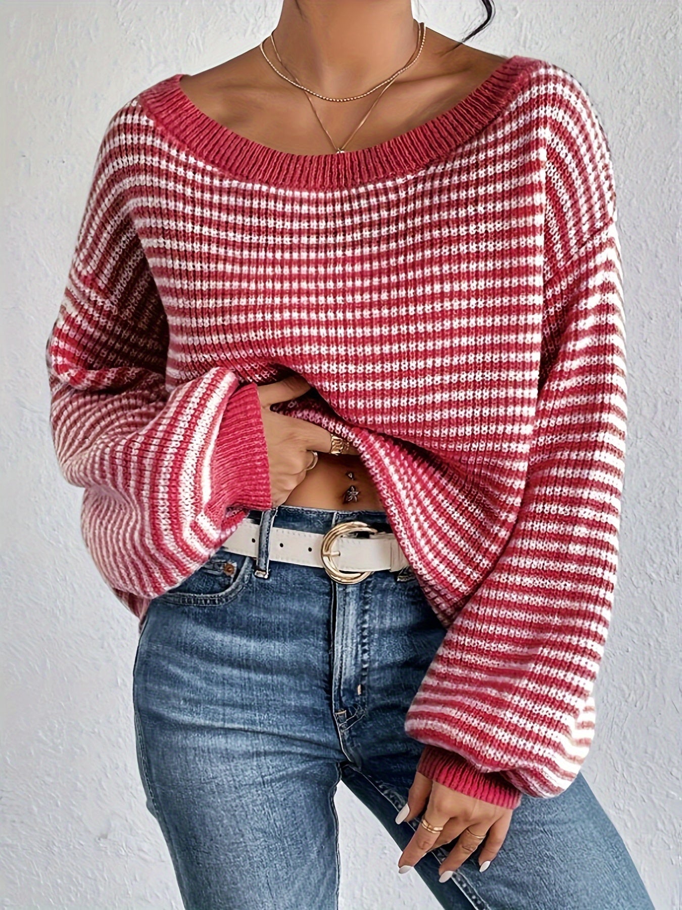 Streetwave Oversized Striped Knit Pullover for Women Cozy Everyday Comfort and Style