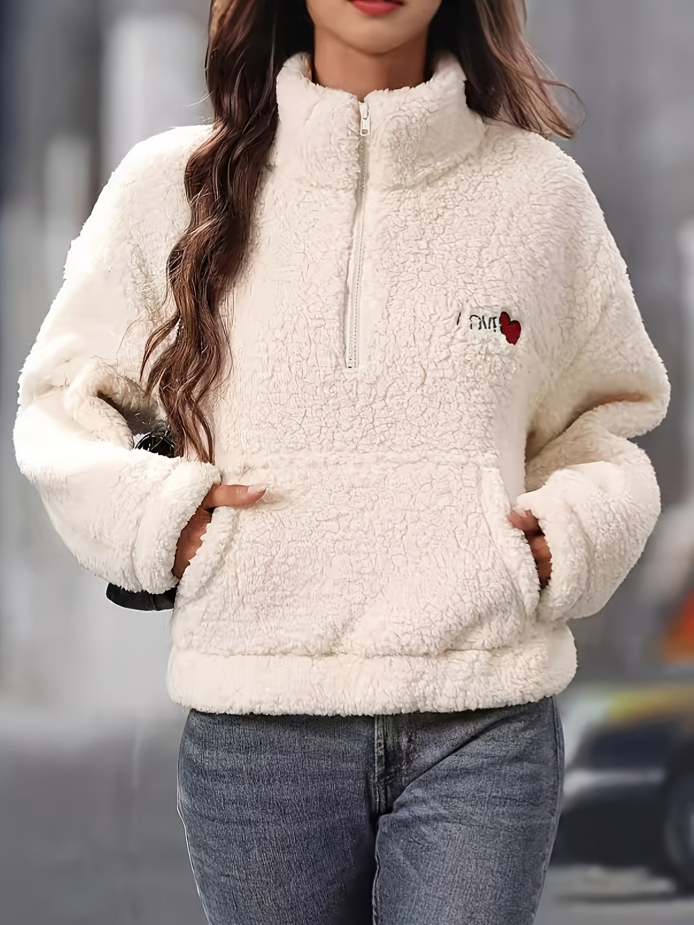 Streetwave Teddy Fleece Zip Pullover for Women Lightweight Soft Warm with Pockets