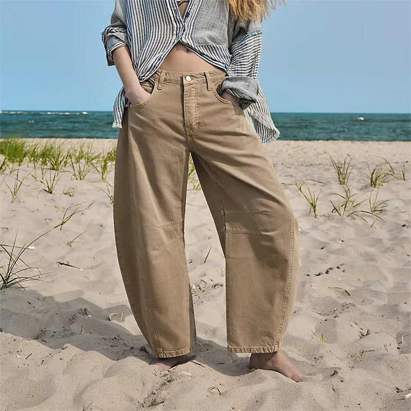 Women's Barrel Leg Jeans with High Waist and Relaxed Fit