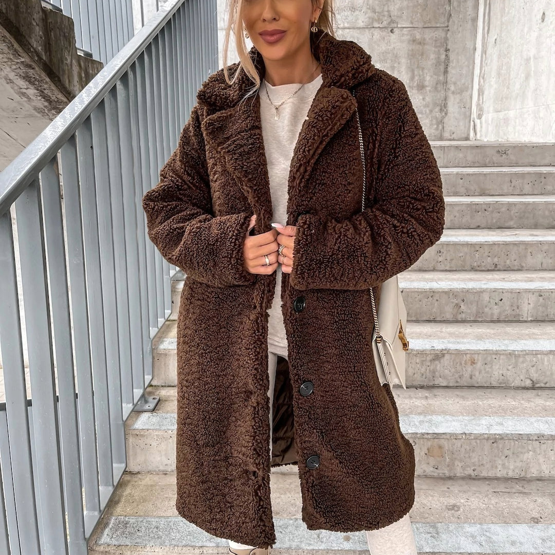 Street-Wave Long Teddy Coat For Women Warm Fleece Outerwear With Lux Silhouette Fit