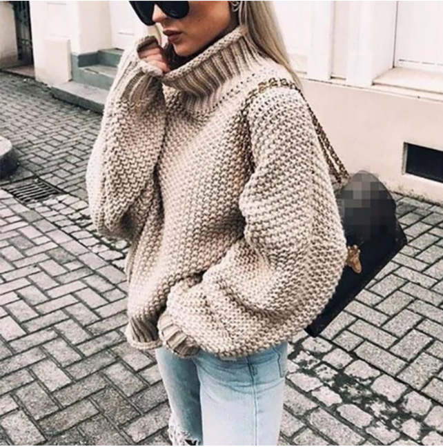 Street Wave Oversized Knit Sweater with Rollneck for Women Cozy Chunky Turtleneck Pullover