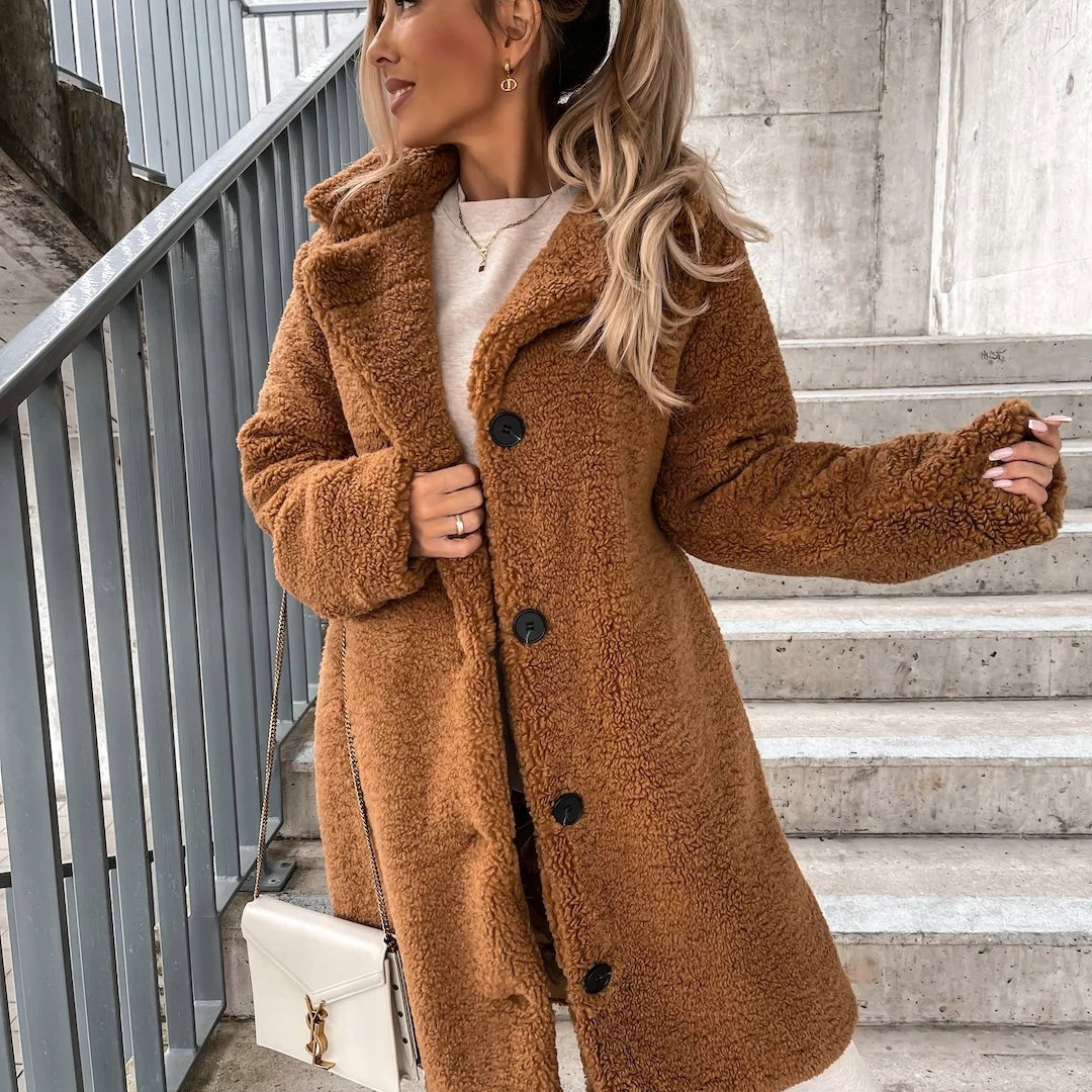 Street-Wave Long Teddy Coat For Women Warm Fleece Outerwear With Lux Silhouette Fit