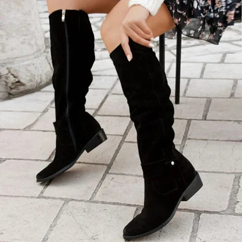 Street-wave Zip Front Knee High Boots For Women Warm Lined Winter Fashionable Comfort