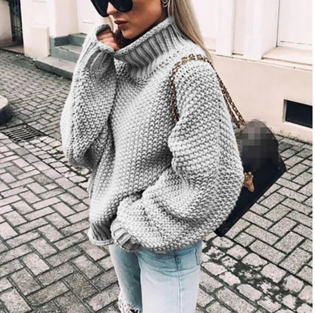 Street Wave Oversized Knit Sweater with Rollneck for Women Cozy Chunky Turtleneck Pullover