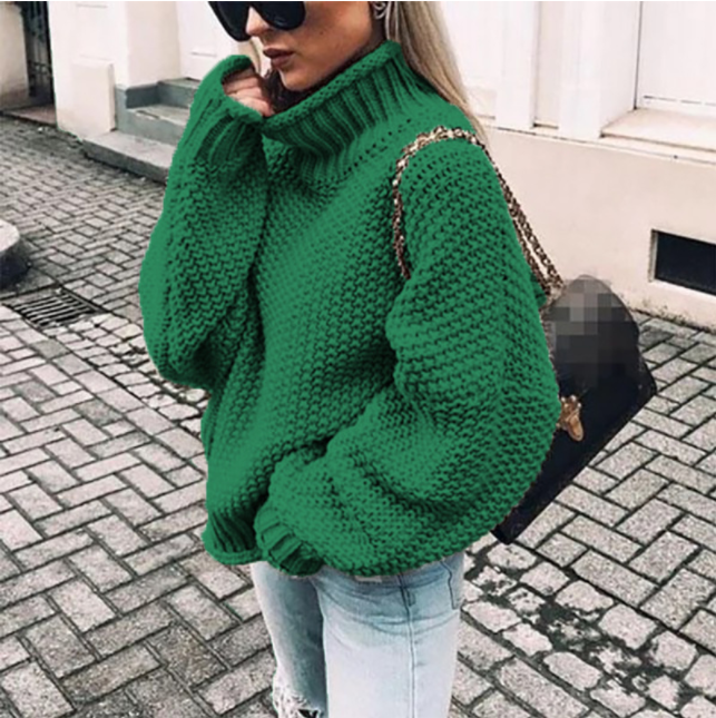 Street Wave Oversized Knit Sweater with Rollneck for Women Cozy Chunky Turtleneck Pullover