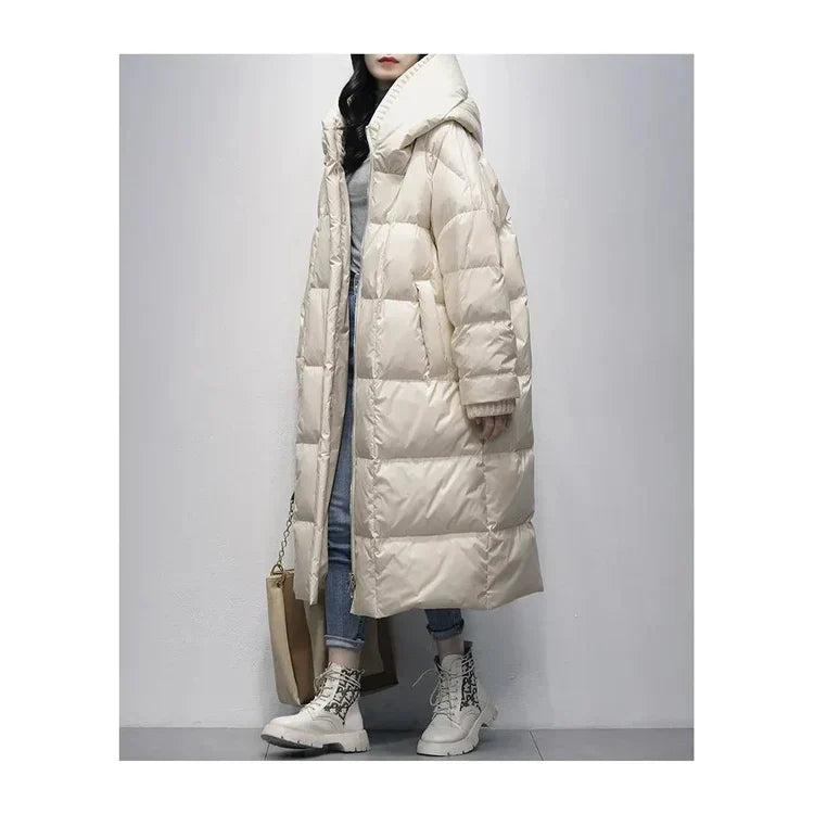 Street-Wave Long Puffer Coat With Down Shawl For Women, Luxurious Warmth And Style