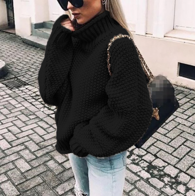 Street Wave Oversized Knit Sweater with Rollneck for Women Cozy Chunky Turtleneck Pullover