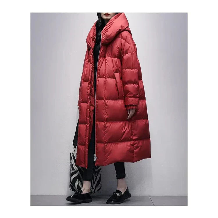 Street-Wave Long Puffer Coat With Down Shawl For Women, Luxurious Warmth And Style