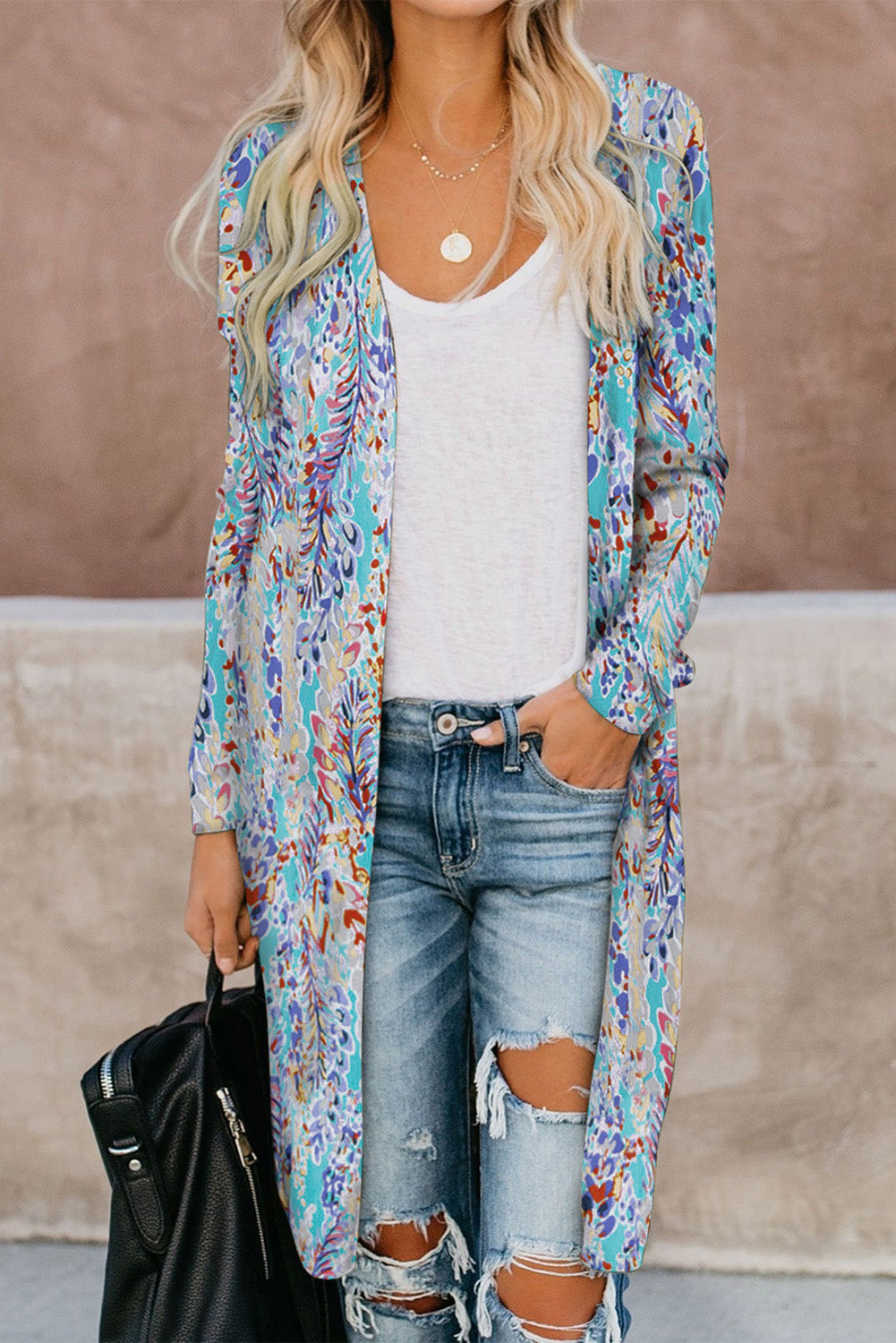 Street-wave Leopard Print Open Front Cardigan For Women With Stretchy Lightweight Knit
