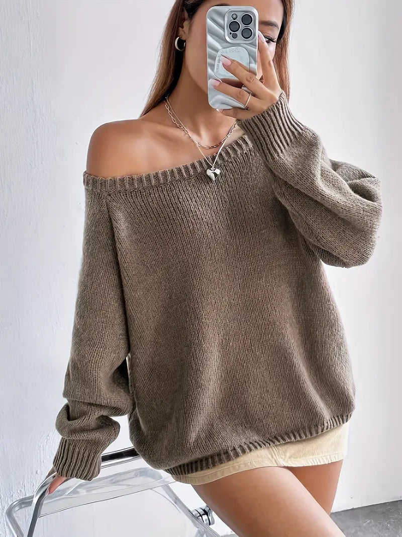 Street-wave Women's Cozy Roundneck Knit Pullover Melange Knit Sweater for Fall Comfort