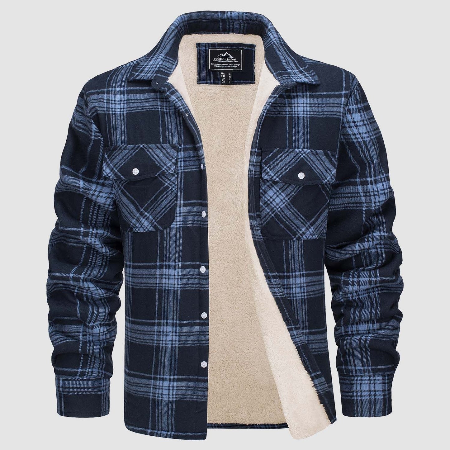 Street Wave Mens Sherpa Fleece Lined Plaid Shirt Jacket Warm Durable Outerwear For Men