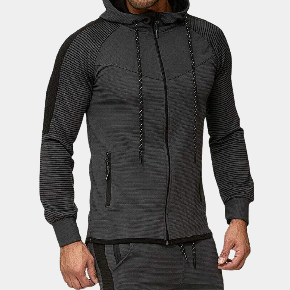 Niko Mens Hoodie Jacket Streetwave Striped Sleeves Zipper Front Relaxed Fit For Everyday Style
