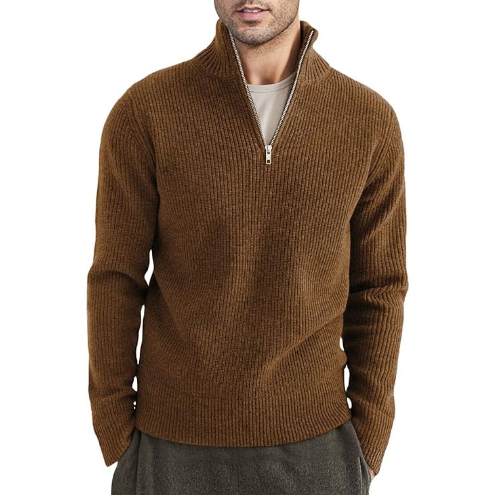 Street Wave Men's Zip Neck Sweater Warm Cozy Fleece Knit Pullover For Cold Days Everyday Comfort