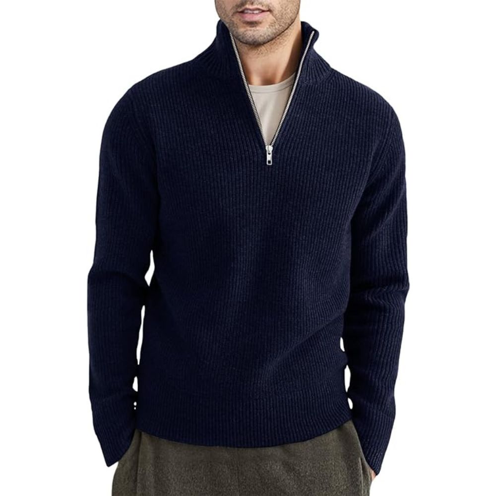 Street Wave Men's Zip Neck Sweater Warm Cozy Fleece Knit Pullover For Cold Days Everyday Comfort