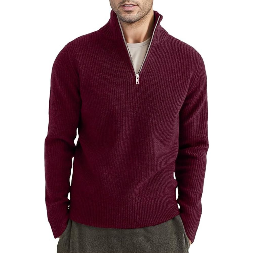 Street Wave Men's Zip Neck Sweater Warm Cozy Fleece Knit Pullover For Cold Days Everyday Comfort