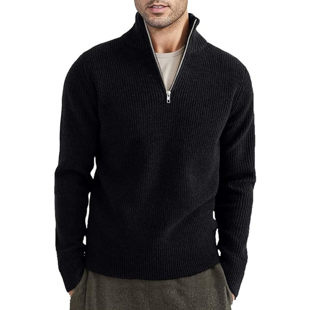 Street Wave Men's Zip Neck Sweater Warm Cozy Fleece Knit Pullover For Cold Days Everyday Comfort