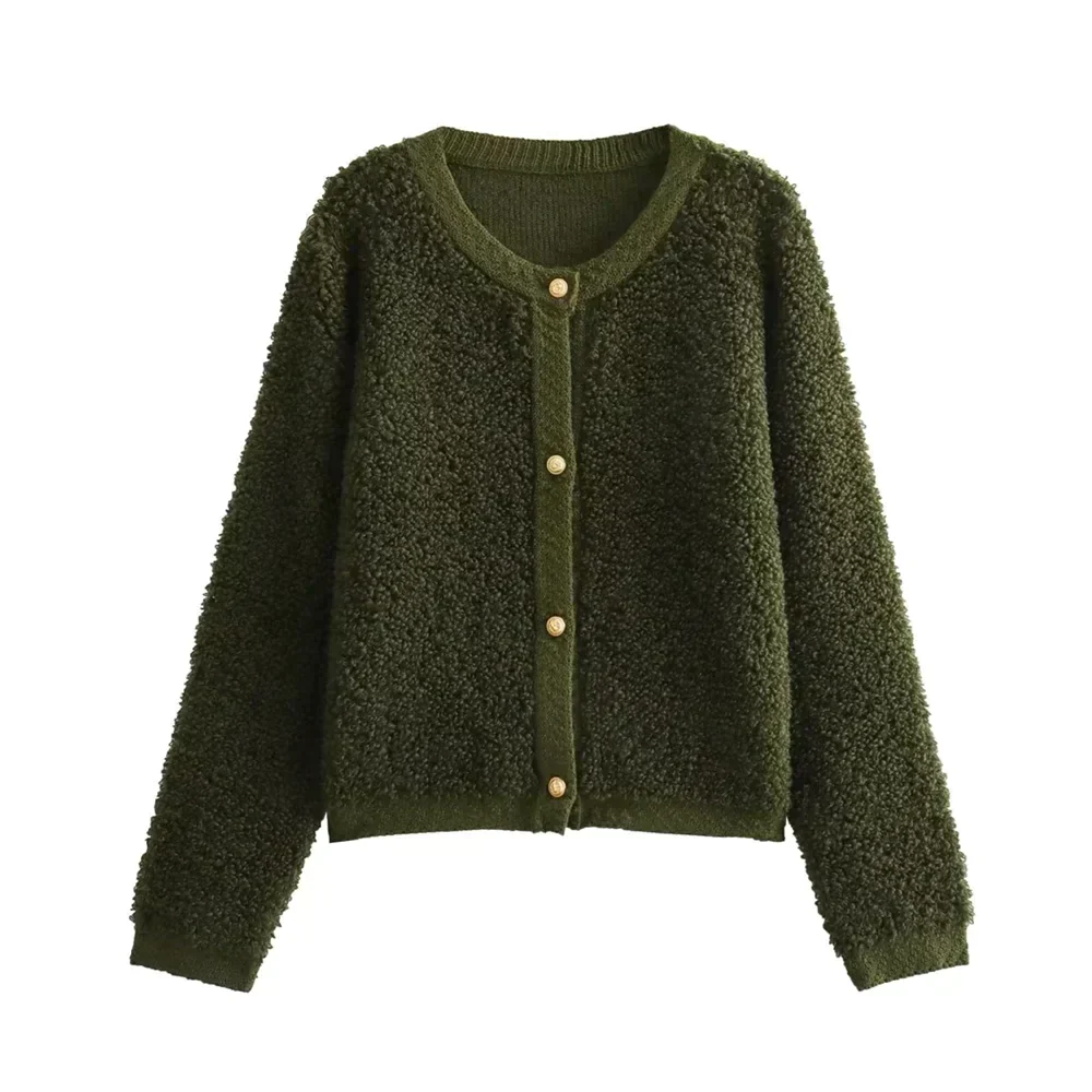 Street-Wave Teddy Cardigan With Button Closure For Women Cozy Fleece Knit Fashionable Warmth For Everyday Wear