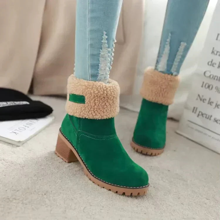 Street-wave Women's Shearling Leather Snow Boots Warm Stylish Winter Footwear Everyday Wear