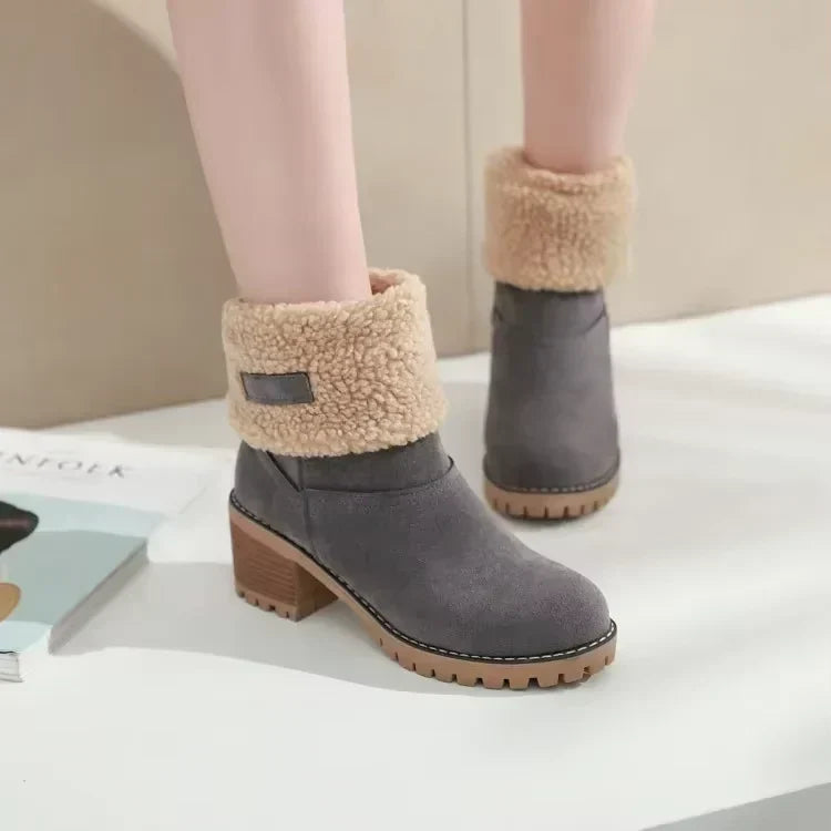 Street-wave Women's Shearling Leather Snow Boots Warm Stylish Winter Footwear Everyday Wear