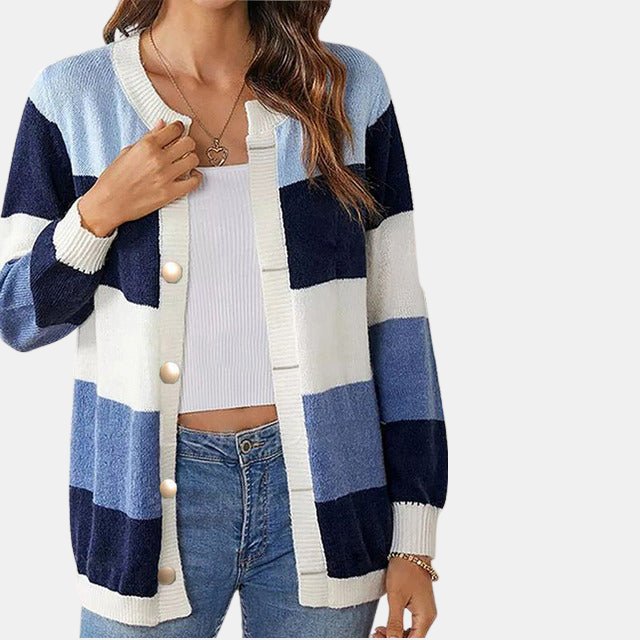 Streetwave Cardigan For Women Cozy Relaxed Fit Pastel Color Block Knit Layering Essential For Everyday Style