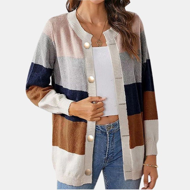 Streetwave Cardigan For Women Cozy Relaxed Fit Pastel Color Block Knit Layering Essential For Everyday Style