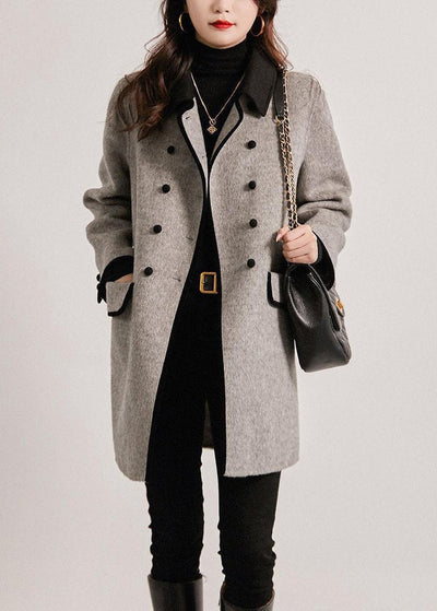 Street-Wave Double-Breasted Knee-Length Wool Overcoat for Fashion-Forward Women with Structured Lapels
