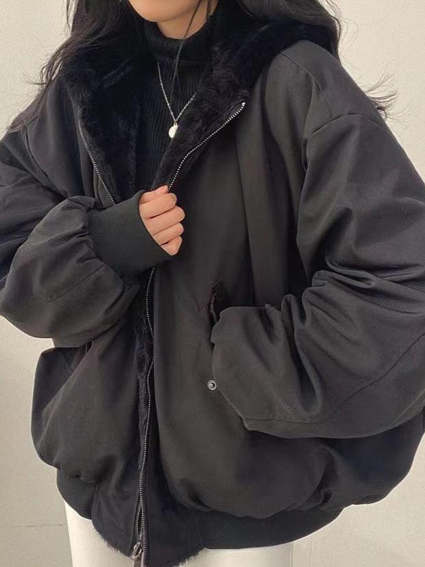Street-wave Plus Size Puffer Jacket With Soft Fleece Lining Oversized Cozy Outerwear For Curvy Women