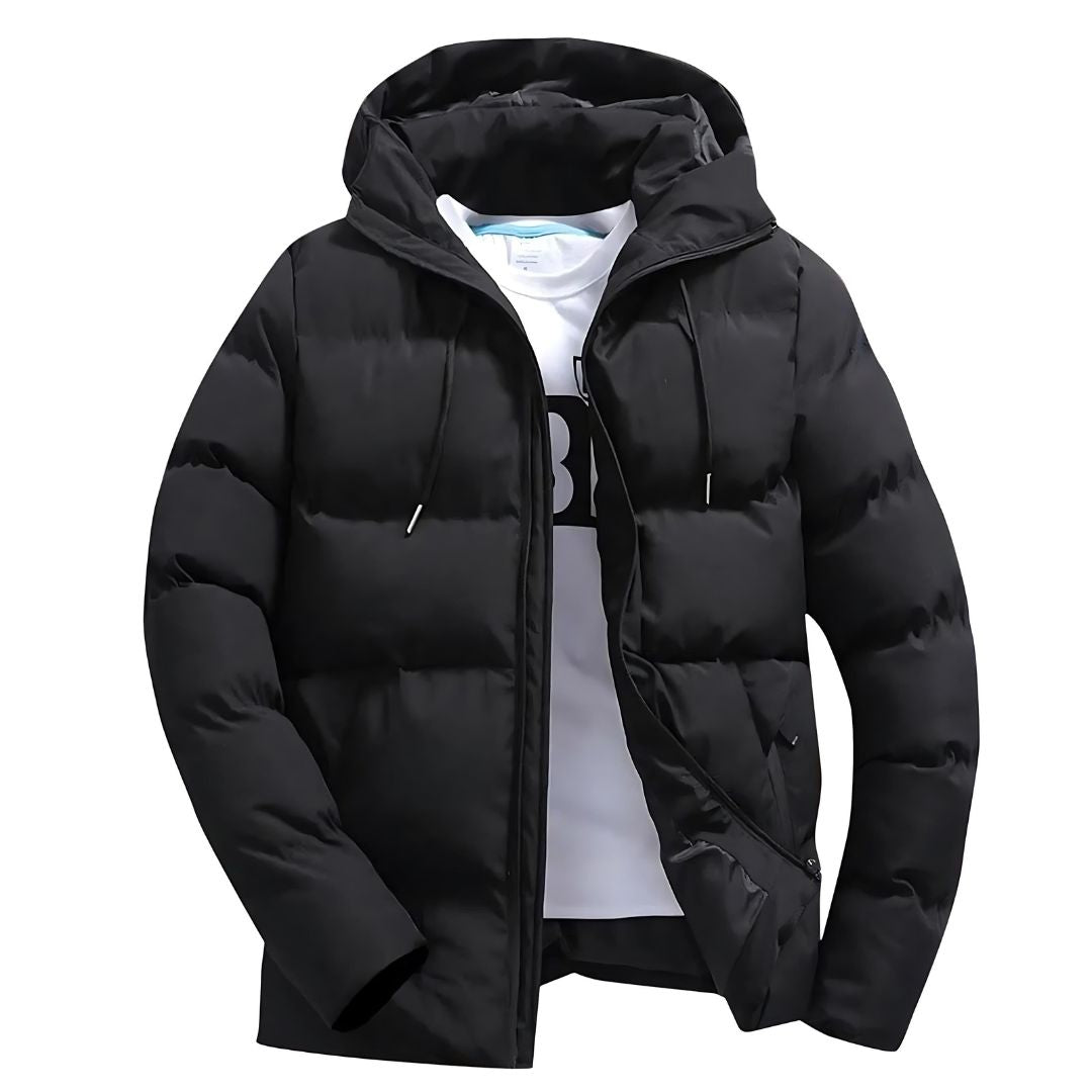 Oscar Hooded Quilted Puffer Jacket For Men With Drawstring Hood And Secure Zipper Pockets