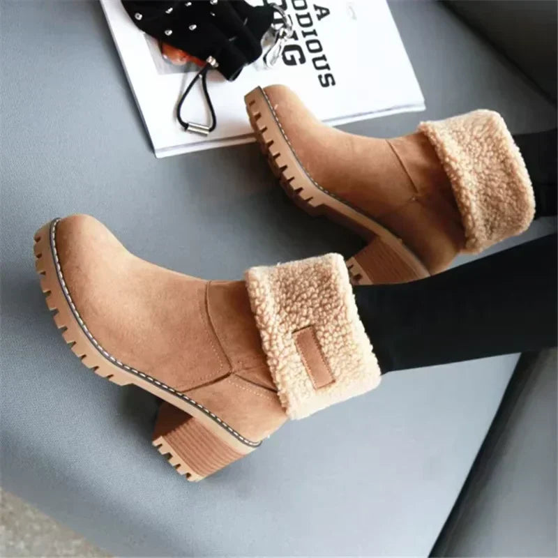 Street-wave Women's Shearling Leather Snow Boots Warm Stylish Winter Footwear Everyday Wear