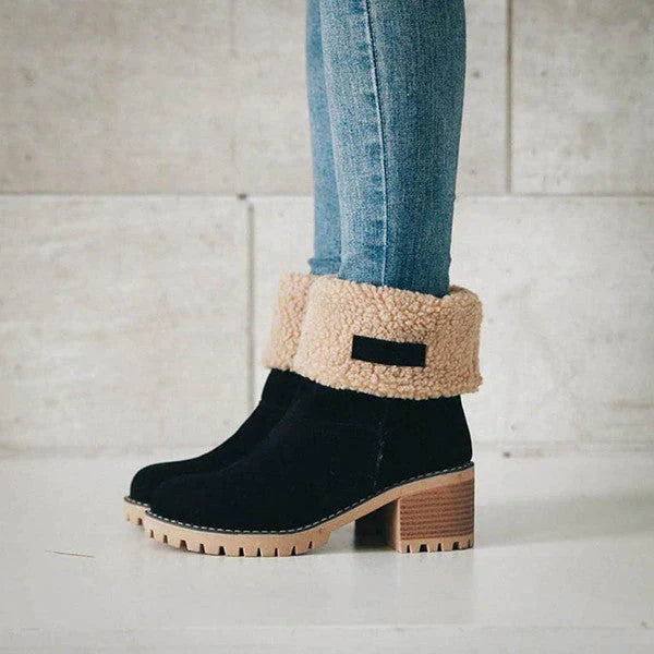 Street-wave Women's Shearling Leather Snow Boots Warm Stylish Winter Footwear Everyday Wear