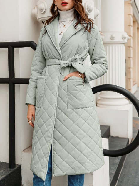 Street-wave Quilted Long Winter Coat for Women, Warm Belted Puffer With Cozy Fit