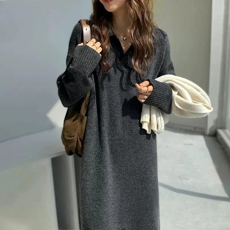 Street-Wave Cozy Sweater Dress For Women, Warm Knit, Flexible Fit Winter Wardrobe Essential