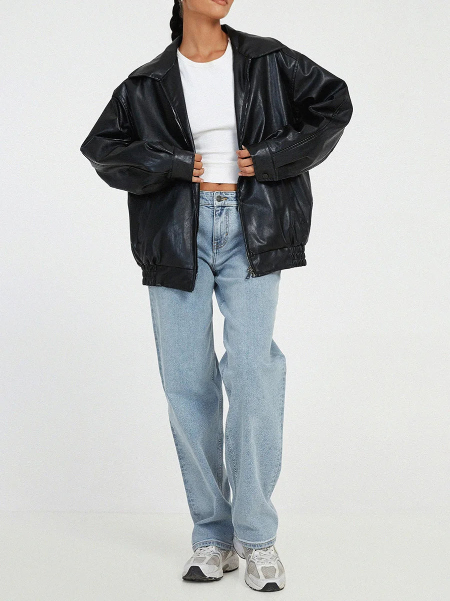 Streetwave Oversized Leather Bomber Jacket For Women With Modern Comfort And Edge