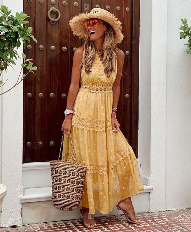 Women's Maxi Dress - Lace & Embroidery - Flowy Fit - Sleeveless & Lightweight