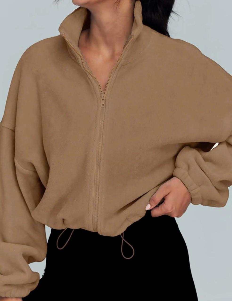 Street-Wave Stand Collar Zip Jacket Women Cozy Fleece Outerwear For Everyday Comfort