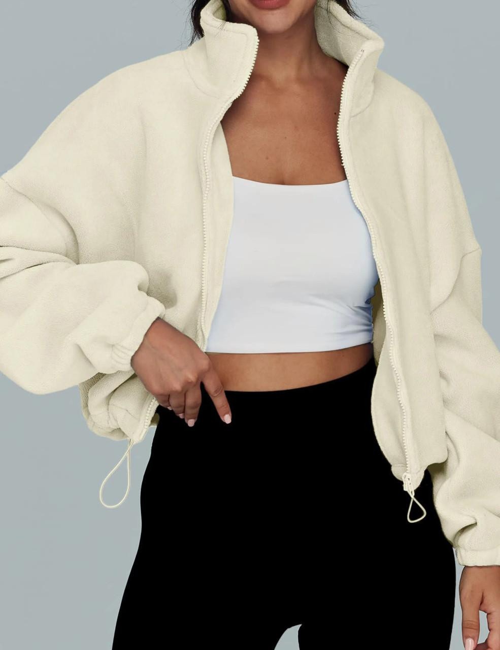 Street-Wave Stand Collar Zip Jacket Women Cozy Fleece Outerwear For Everyday Comfort