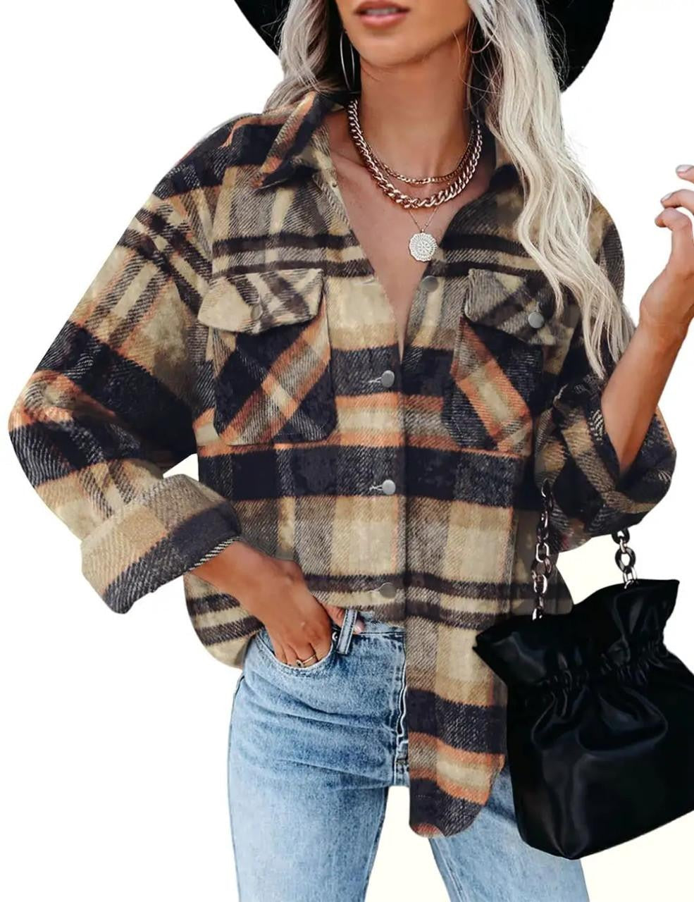Street Wave Womens Plaid Button Front Jacket For Everyday Comfort And Effortless Style