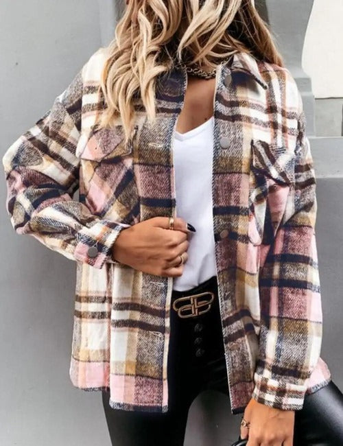 Street Wave Womens Plaid Button Front Jacket For Everyday Comfort And Effortless Style