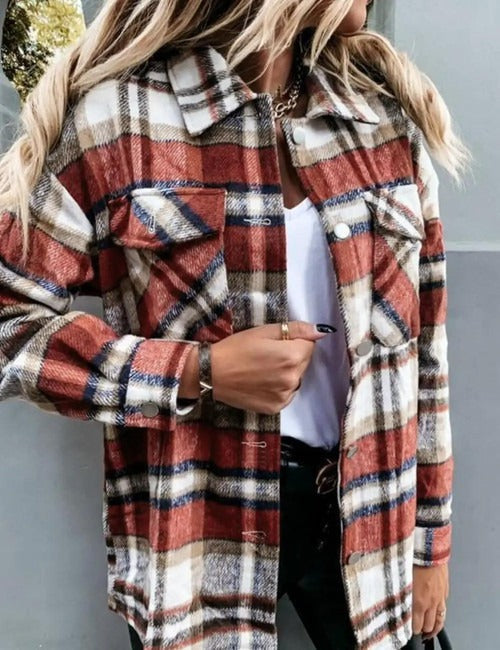 Street Wave Womens Plaid Button Front Jacket For Everyday Comfort And Effortless Style