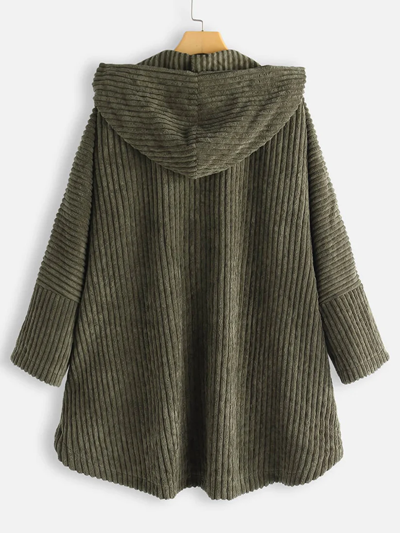 Street Wave Oversized Ribbed Knit Hoodie Jacket For Women With High Low Hem And Cozy Comfort