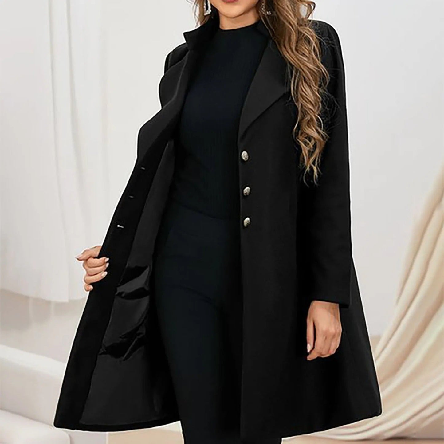 Street Wave Womens Long Sleeve Coat With Elegant Lapels For Sophisticated Everyday Wear